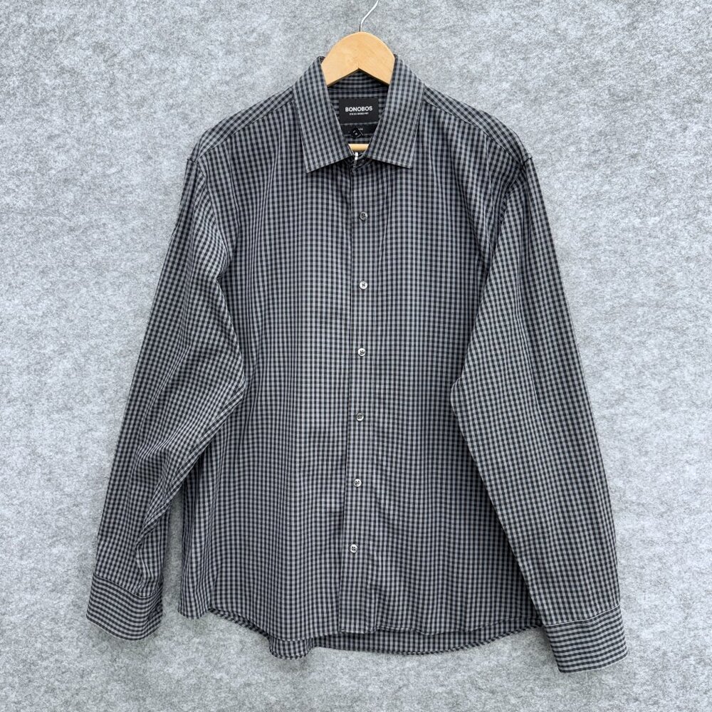 BONOBOS Men's Button Up Shirt Size XL Slim Fit Stretch Long Sleeve Cotton Gray